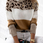 Nadorine Animal Print Patchwork Knit Sweater