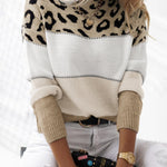 Nadorine Animal Print Patchwork Knit Sweater