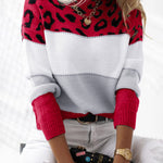 Nadorine Animal Print Patchwork Knit Sweater