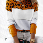Nadorine Animal Print Patchwork Knit Sweater