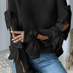 Nadorine Cute Bow-Knitted Openwork Sweater