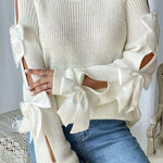 Nadorine Cute Bow-Knitted Openwork Sweater