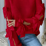 Nadorine Cute Bow-Knitted Openwork Sweater