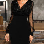 Sparkle Glitter Mesh V-Neck Dress