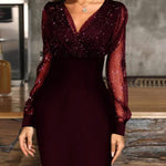 Sparkle Glitter Mesh V-Neck Dress