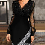 Sequin Patchwork Glitter Mesh Bodycon Dress