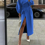 Fashion Lantern Sleeves Lapel Long Coat