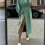 Fashion Lantern Sleeves Lapel Long Coat