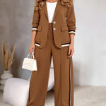Nadorine Business Casual Contrast Ribbed Suit Set
