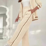 Nadorine Business Casual Contrast Ribbed Suit Set