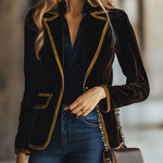 Stylish Contrast Color Trim Lapel Jacket Blazer
