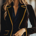 Stylish Contrast Color Trim Lapel Jacket Blazer