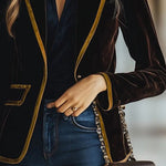 Stylish Contrast Color Trim Lapel Jacket Blazer