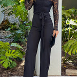 Modern Lace Patchwork Off-the-Shoulder Jumpsuit