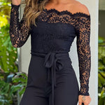 Modern Lace Patchwork Off-the-Shoulder Jumpsuit