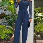 Modern Lace Patchwork Off-the-Shoulder Jumpsuit