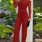 Modern Lace Patchwork Off-the-Shoulder Jumpsuit