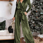 Elegant Long Sleeve Velvet Jumpsuit