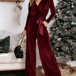 Elegant Long Sleeve Velvet Jumpsuit