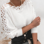 Nadorine Elegant Lace Trim Fuzzy Knit Sweater for Women Casual Work Office Loose Fit 2026 | Under $25