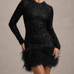 Sparkle Sequin Feather Hem Bodycon Dress
