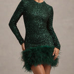 Sparkle Sequin Feather Hem Bodycon Dress