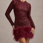 Sparkle Sequin Feather Hem Bodycon Dress