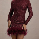 Sparkle Sequin Feather Hem Bodycon Dress