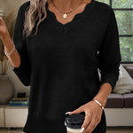 Lightweight Scalloped V-Neck Knit Sweater
