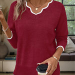 Lightweight Scalloped V-Neck Knit Sweater