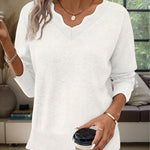 Lightweight Scalloped V-Neck Knit Sweater