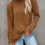 Nadorine Casual Button Accent Turtlenck Sweater