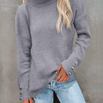 Nadorine Casual Button Accent Turtlenck Sweater