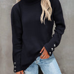 Nadorine Casual Button Accent Turtlenck Sweater