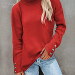 Nadorine Casual Button Accent Turtlenck Sweater