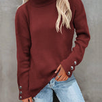 Nadorine Casual Button Accent Turtlenck Sweater