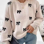 Nadorine Cute Bow Tie Knitted Pullover Sweater