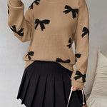 Soft Bow Tie Jacquard Knit Top