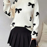 Soft Bow Tie Jacquard Knit Top