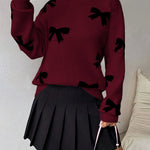 Soft Bow Tie Jacquard Knit Top