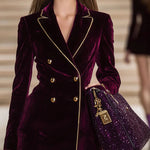 Nadorine Business Casual Contrast Color Line Trim Velvet Blazer Jacket