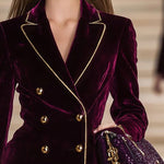 Nadorine Business Casual Contrast Color Line Trim Velvet Blazer Jacket