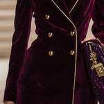 Nadorine Business Casual Contrast Color Line Trim Velvet Blazer Jacket