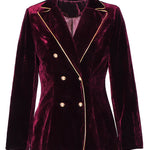 Nadorine Business Casual Contrast Color Line Trim Velvet Blazer Jacket