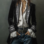 Nadorine Court-Style Floral Embroidery Velvet Jacket Blazer