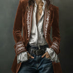 Nadorine Court-Style Floral Embroidery Velvet Jacket Blazer