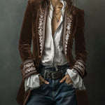 Nadorine Court-Style Floral Embroidery Velvet Jacket Blazer