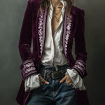 Nadorine Court-Style Floral Embroidery Velvet Jacket Blazer