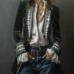 Nadorine Court-Style Floral Embroidery Velvet Jacket Blazer