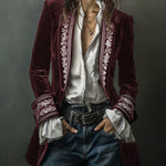 Nadorine Court-Style Floral Embroidery Velvet Jacket Blazer
